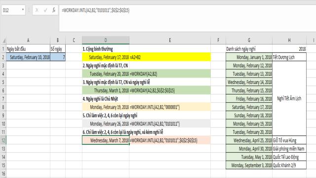 cong thuc tinh so ngay lam viec trong excel 1