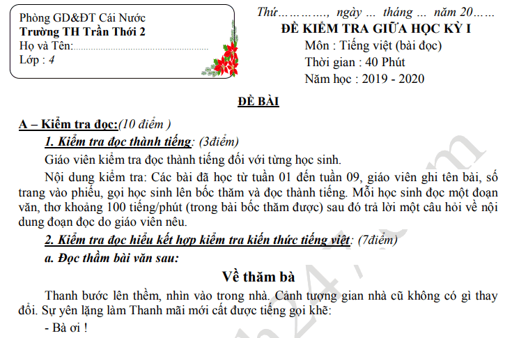 đề thi giưa kì 1 lớp 4